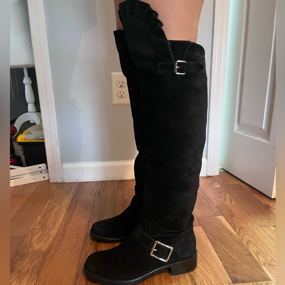 VALINTINO SUEDE RUFFLE OVER THE KNEE BOOT